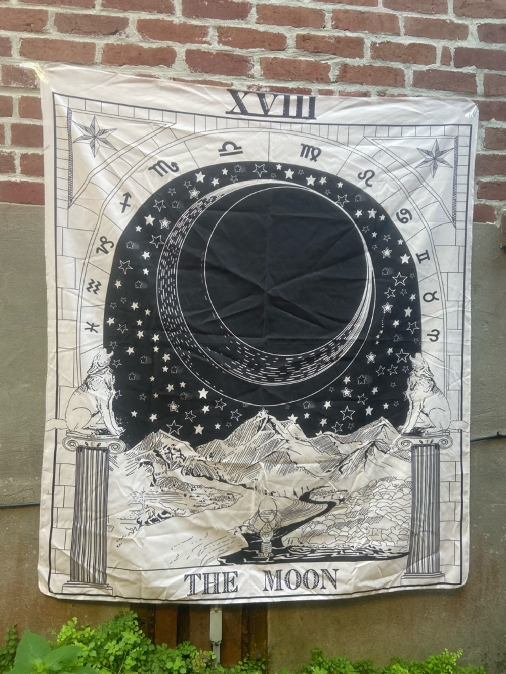The Moon Wall Tapestry - Black & Cream Astrology Wall Decori 50”x58”